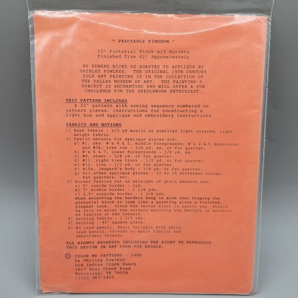 Peaceable Kingdom Quilt Pattern Shirley Fowlkes Color Me Patterns - Picture 3 of 3